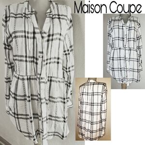 Maison Coupe plaid button up flare top. Sz Lrg